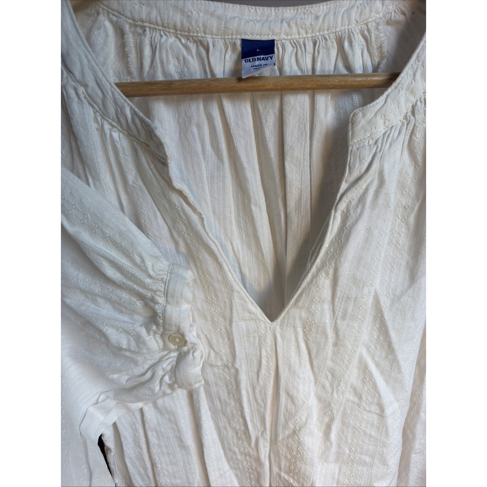 Old Navy Women Large White Gauze V Neck Long Sleeve Peasant Blouse Top L Boho